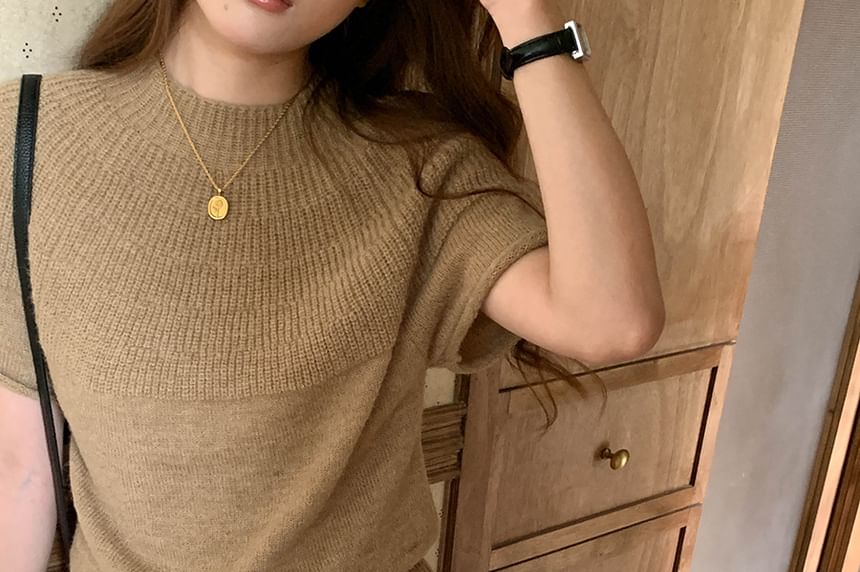 Short-Sleeve Crewneck Solid Knit Top