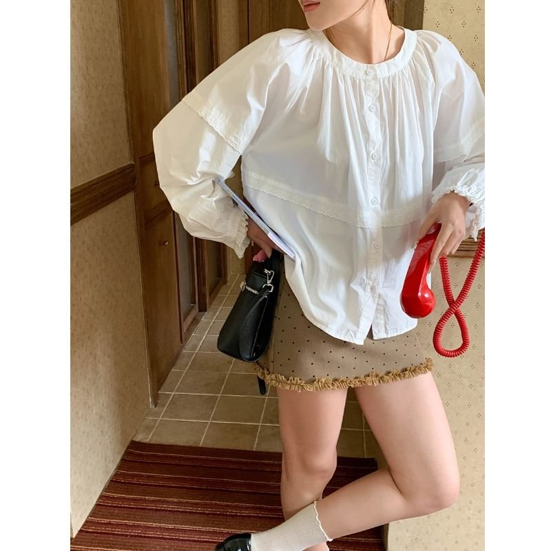 Furry Trim Solid Mini Skirt - Altfashion Shop