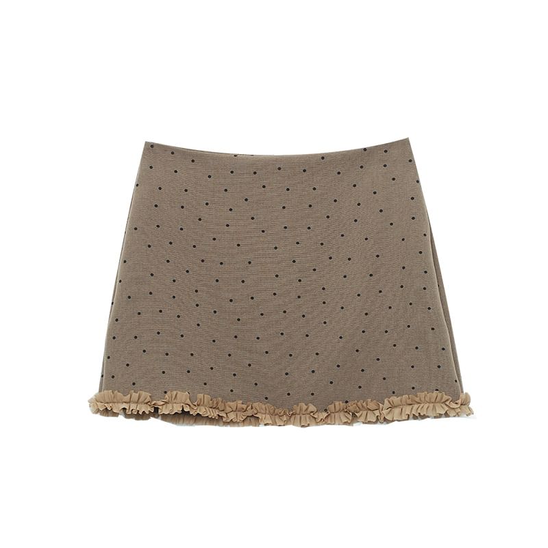 Furry Trim Solid Mini Skirt - Altfashion Shop
