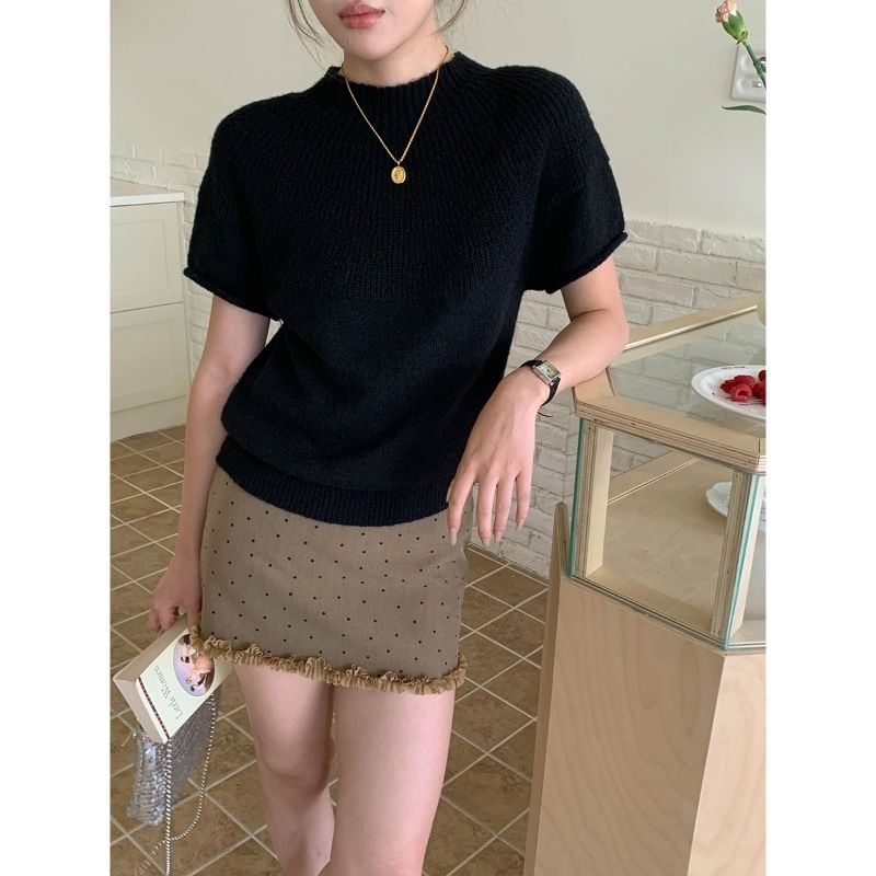 Furry Trim Solid Mini Skirt - Altfashion Shop