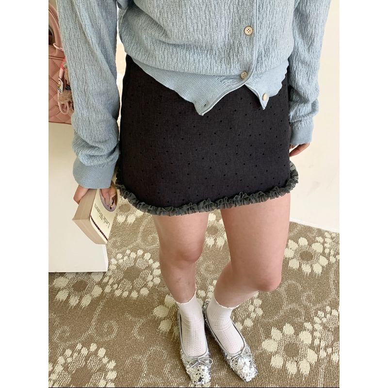 Furry Trim Solid Mini Skirt - Altfashion Shop