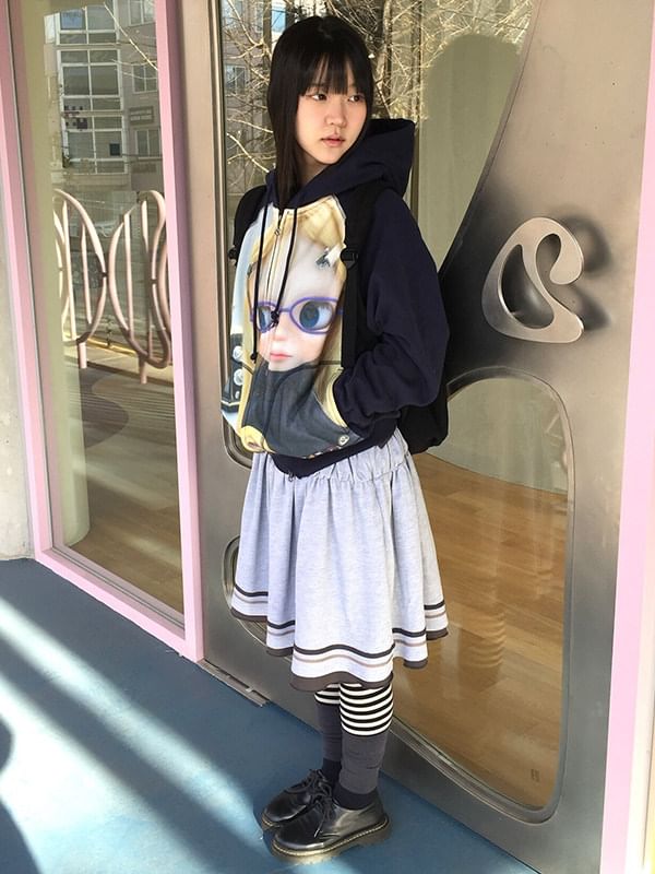 Striped Ruched A-Line Skirt - Altfashion Shop