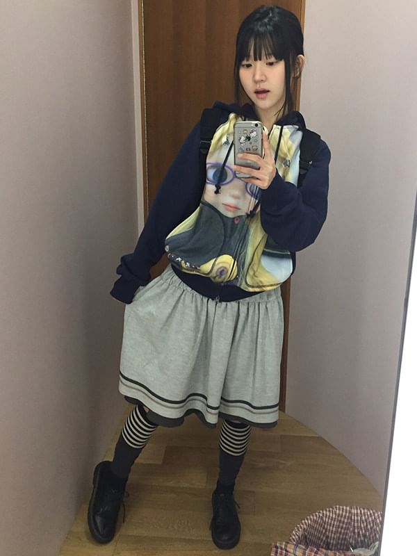Striped Ruched A-Line Skirt - Altfashion Shop