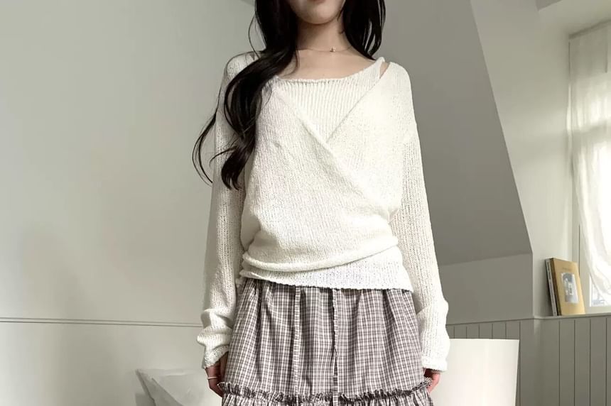 Plaid Frill Trim Midi A-Line Skirt - Altfashion Shop