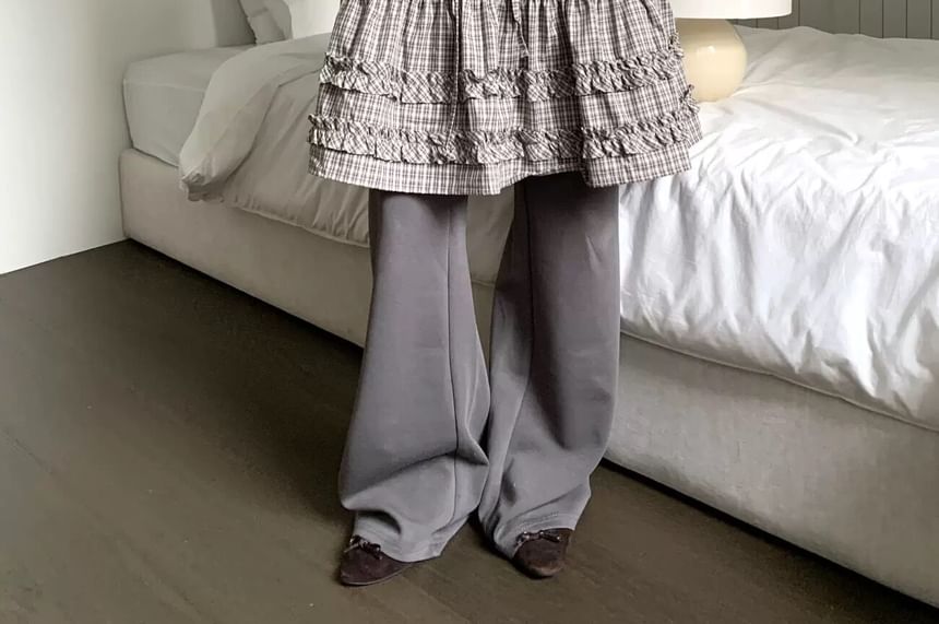 Plaid Frill Trim Midi A-Line Skirt - Altfashion Shop