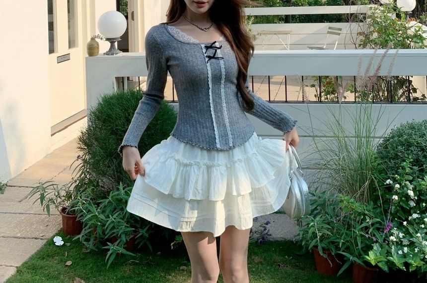 Solid Mini Tiered Skirt - Altfashion Shop