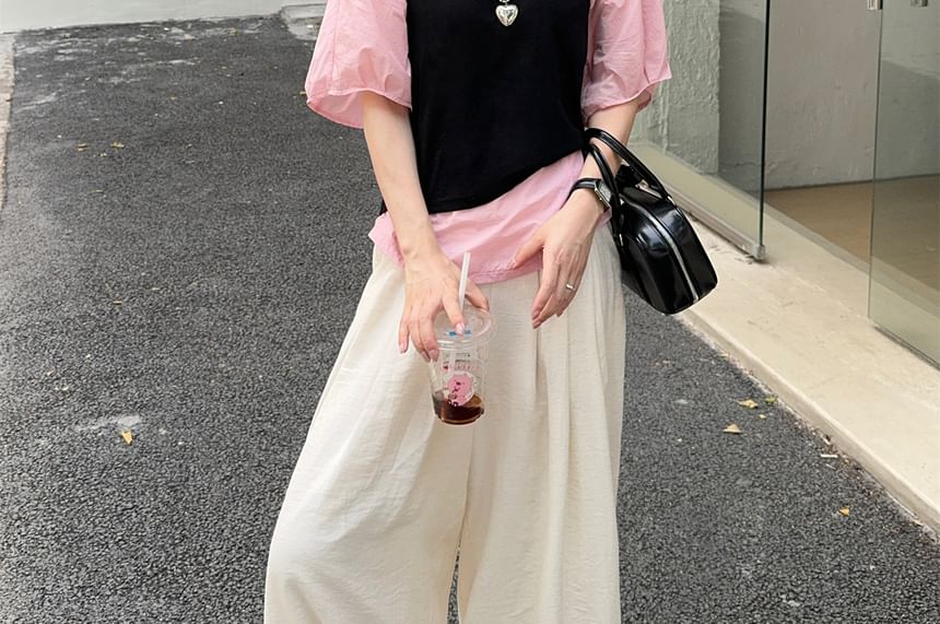Two-Piece Set: Round Neck Tee and Halter Top