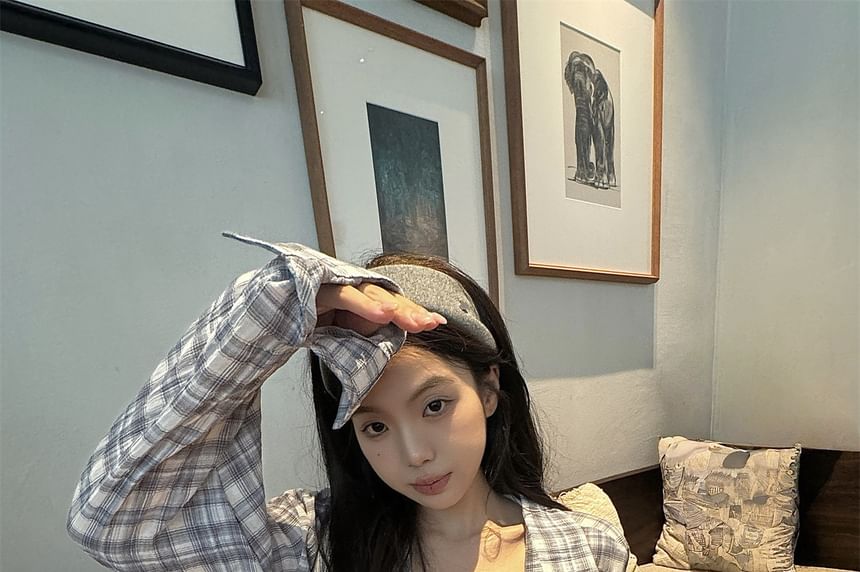 Oversized Plaid Collared Long-Sleeve Shirt