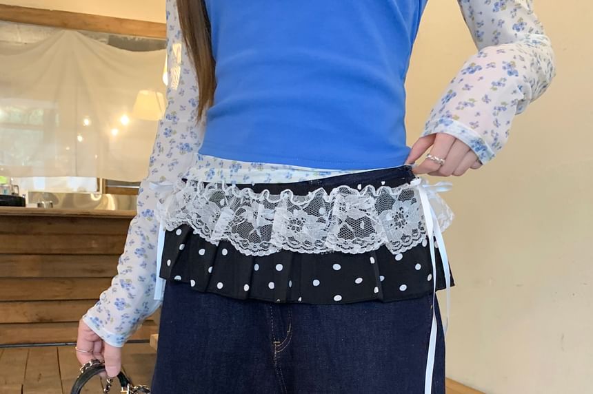 Dotted Lace Trim Mini Skirt - Altfashion Shop