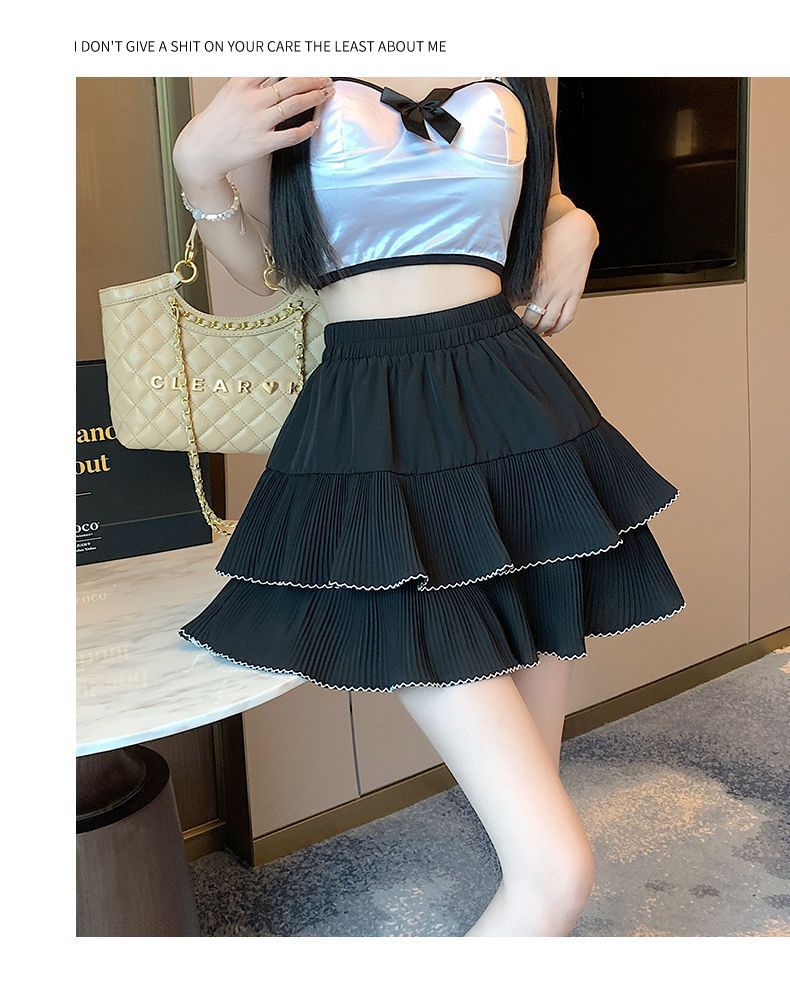 Contrast Trim Ruffle Tiered Mini Skirt - Altfashion Shop