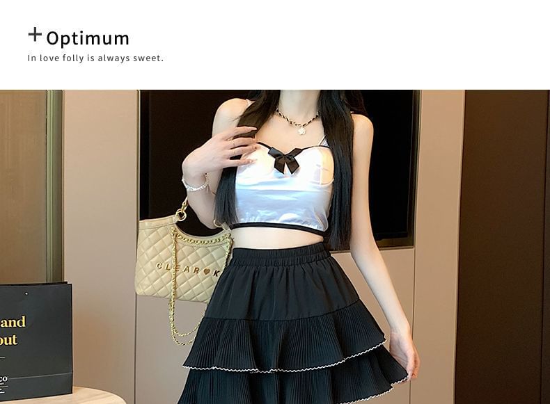 Contrast Trim Ruffle Tiered Mini Skirt - Altfashion Shop