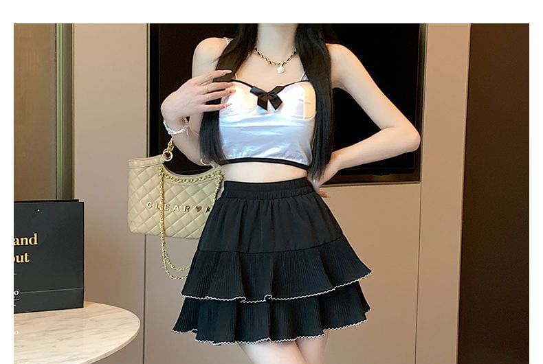 Contrast Trim Ruffle Tiered Mini Skirt - Altfashion Shop