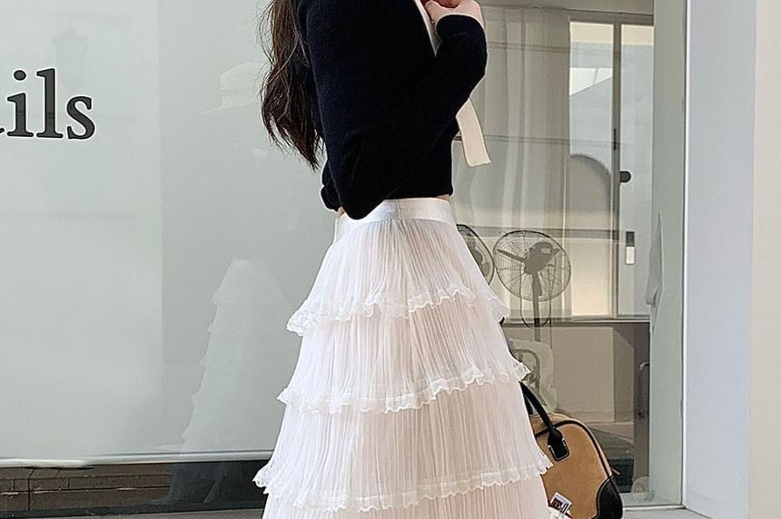 Tiered Mesh Maxi A-Line Skirt - Altfashion Shop