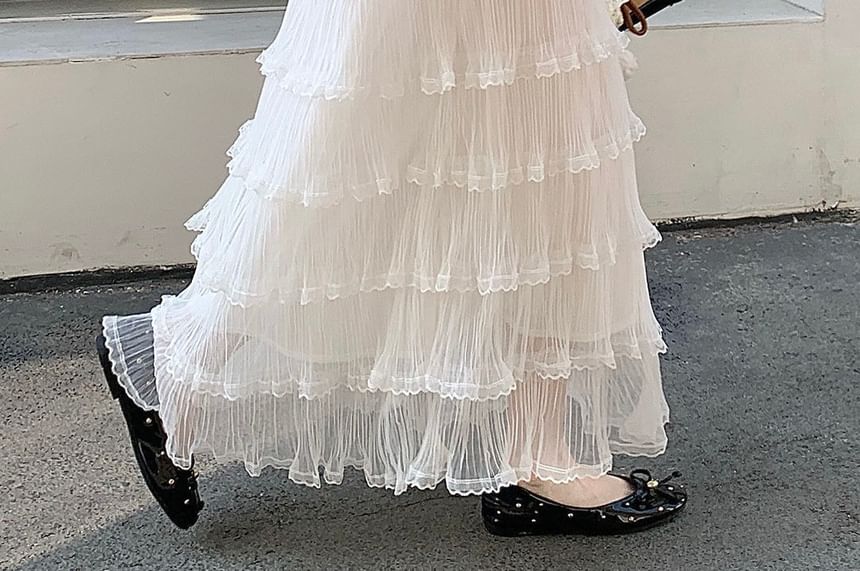 Tiered Mesh Maxi A-Line Skirt - Altfashion Shop