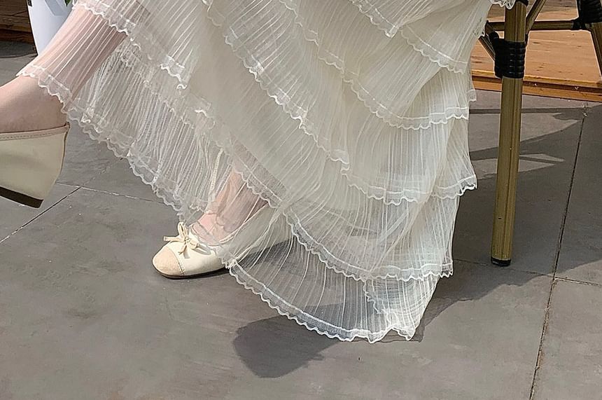 Tiered Mesh Maxi A-Line Skirt - Altfashion Shop
