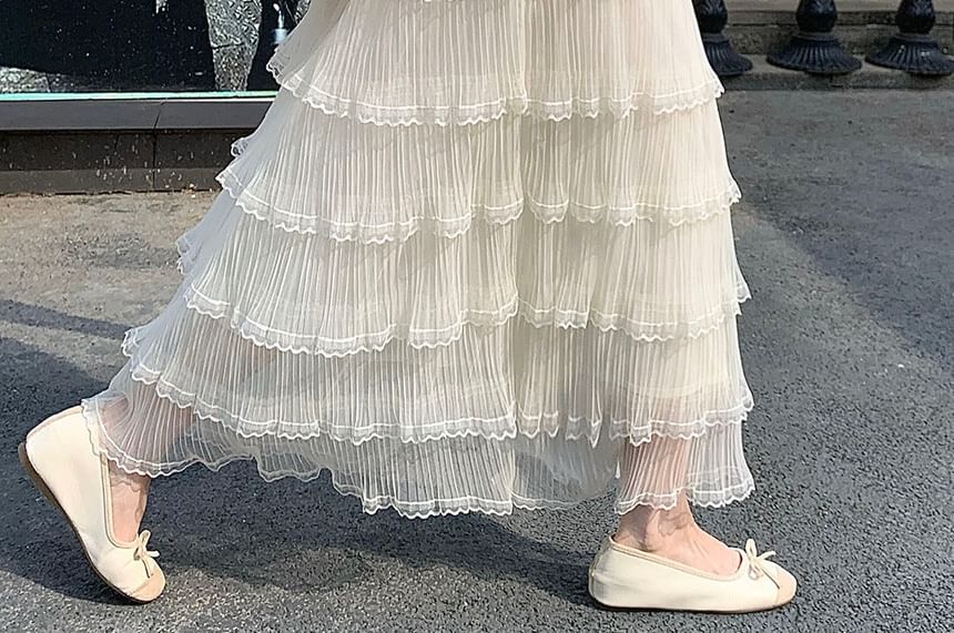 Tiered Mesh Maxi A-Line Skirt - Altfashion Shop