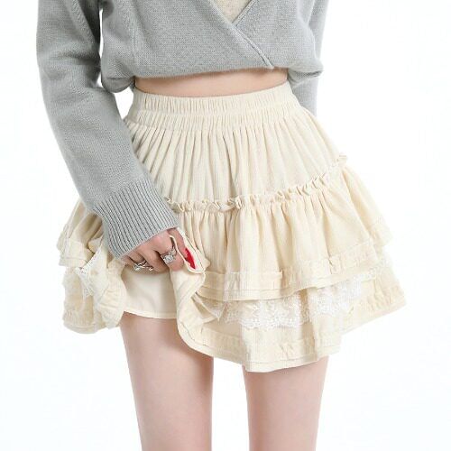 Lace Panel Velvet Mini A-Line Skirt - Altfashion Shop