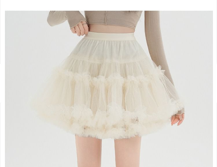 Frill Trim Layered Mesh Mini Skirt - Altfashion Shop