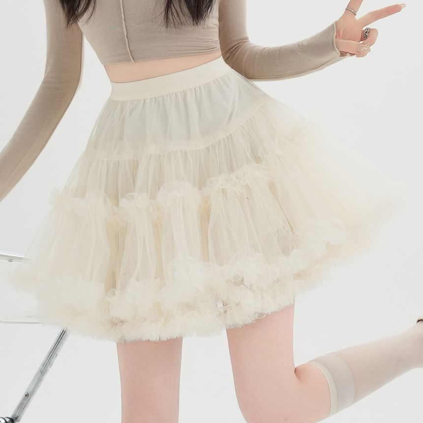 Frill Trim Layered Mesh Mini Skirt - Altfashion Shop