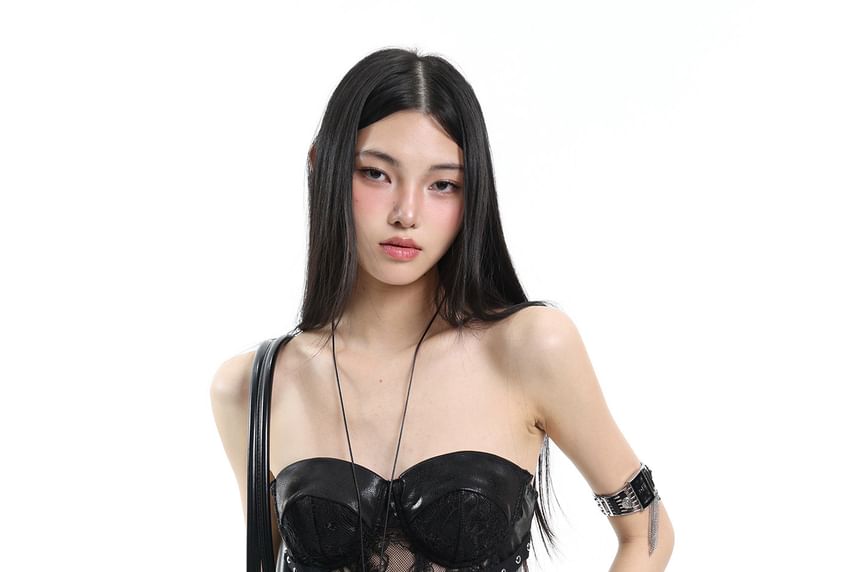 Studded Lace Cropped Corset Tube Top