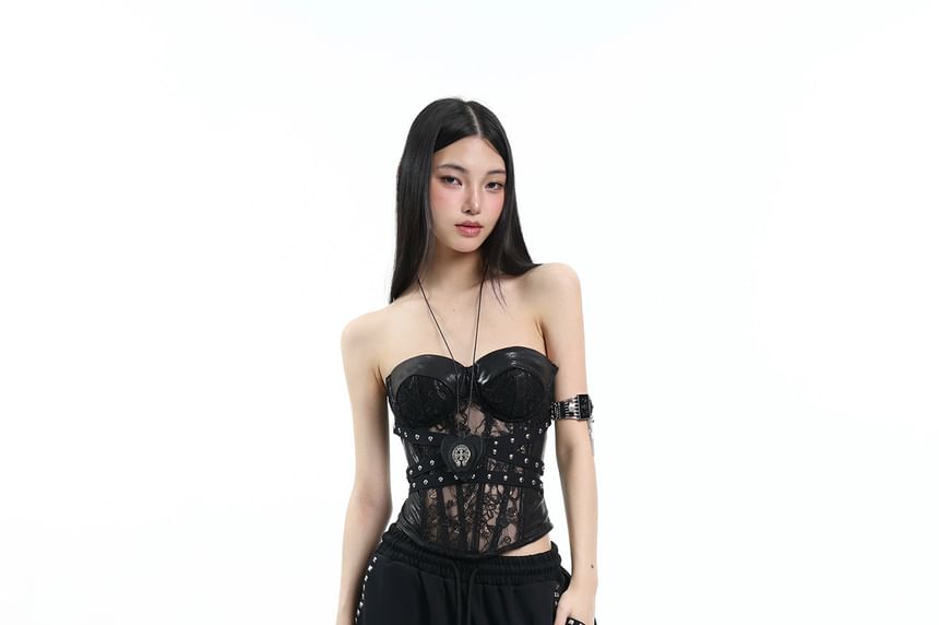 Studded Lace Cropped Corset Tube Top