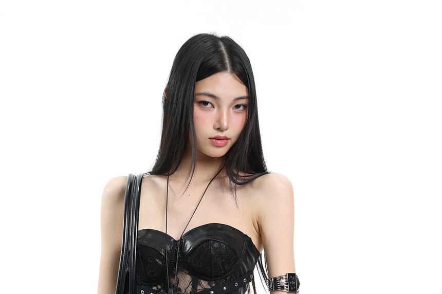 Studded Lace Cropped Corset Tube Top