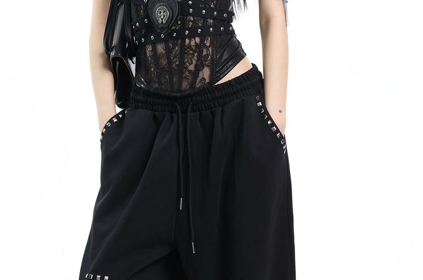 Studded Lace Cropped Corset Tube Top
