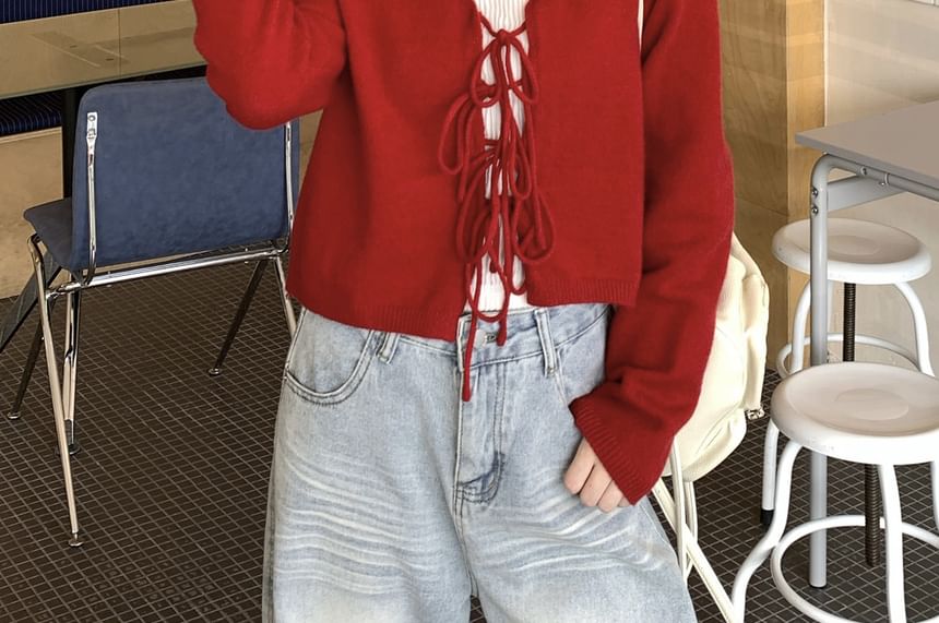 V-Neck Plain Tie Front Cardigan