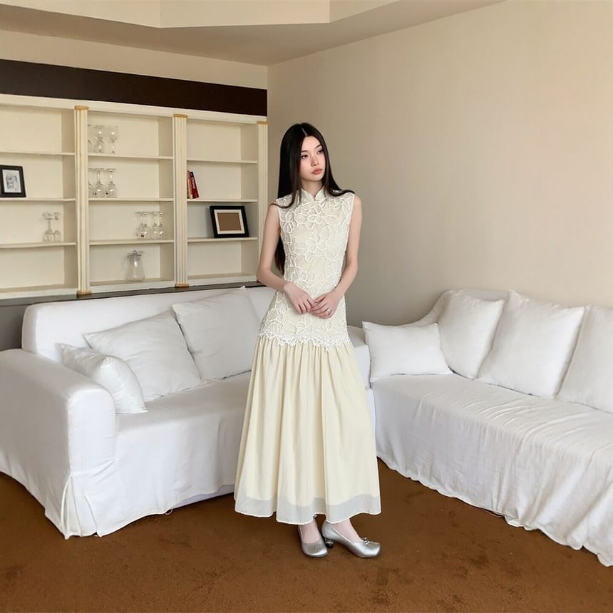 Stand Collar Lace Maxi A-Line Dress (Various Designs)