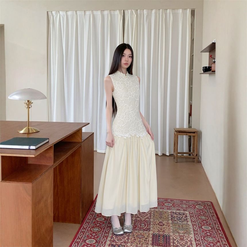 Stand Collar Lace Maxi A-Line Dress (Various Designs)