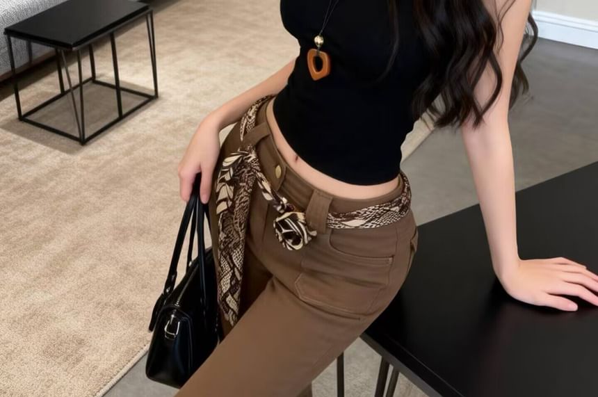 Mock Neck Solid Slim Fit Cropped Tank Top