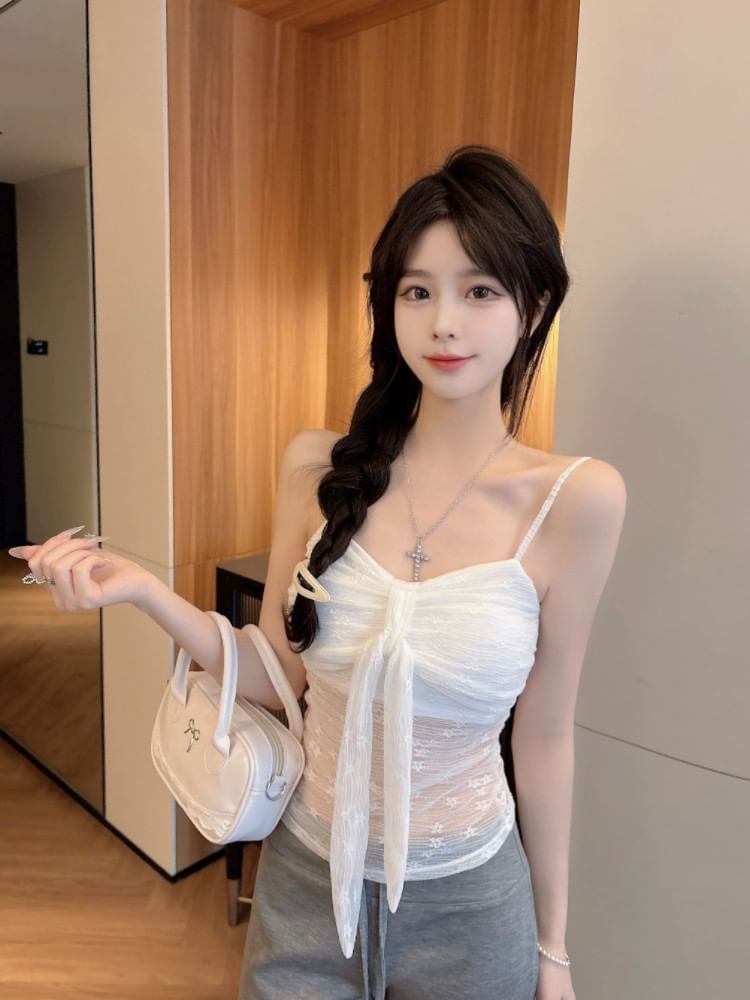 Ruched Lace Slim Fit Cropped Camisole Top