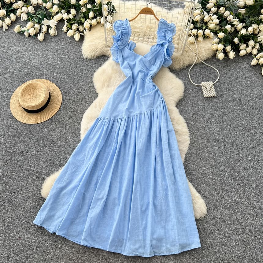 Sleeveless Scoop Neck Plain Maxi A-Line Dress