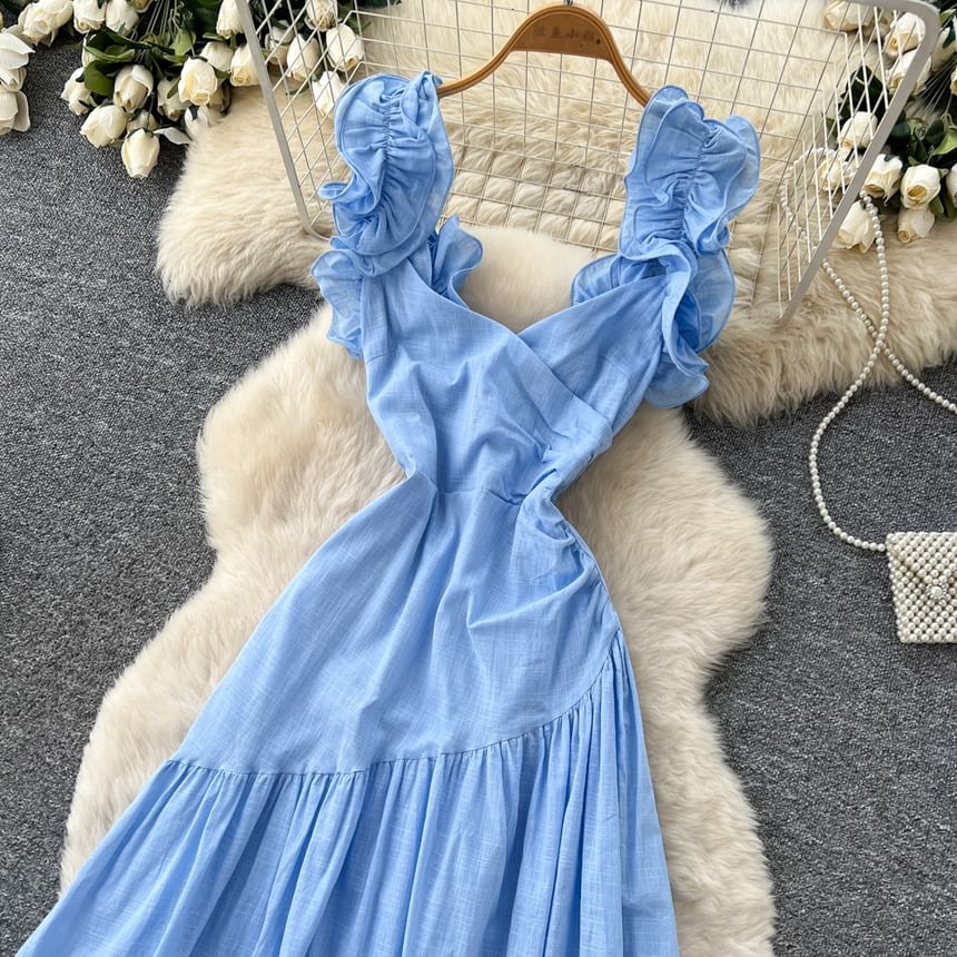 Sleeveless Scoop Neck Plain Maxi A-Line Dress