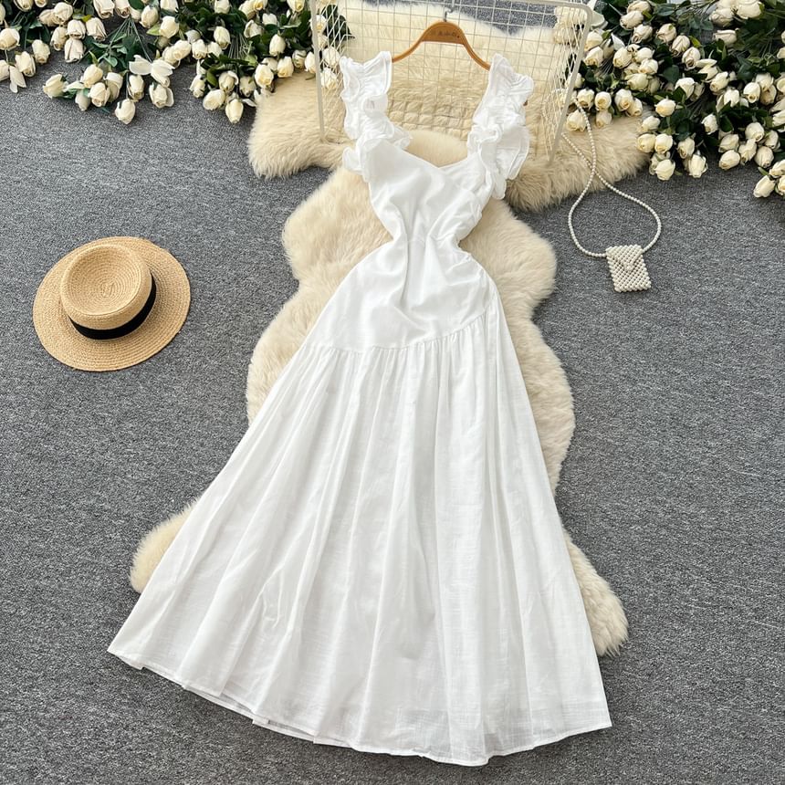 Sleeveless Scoop Neck Plain Maxi A-Line Dress