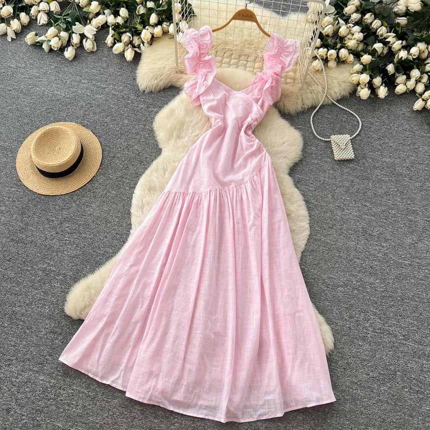 Sleeveless Scoop Neck Plain Maxi A-Line Dress