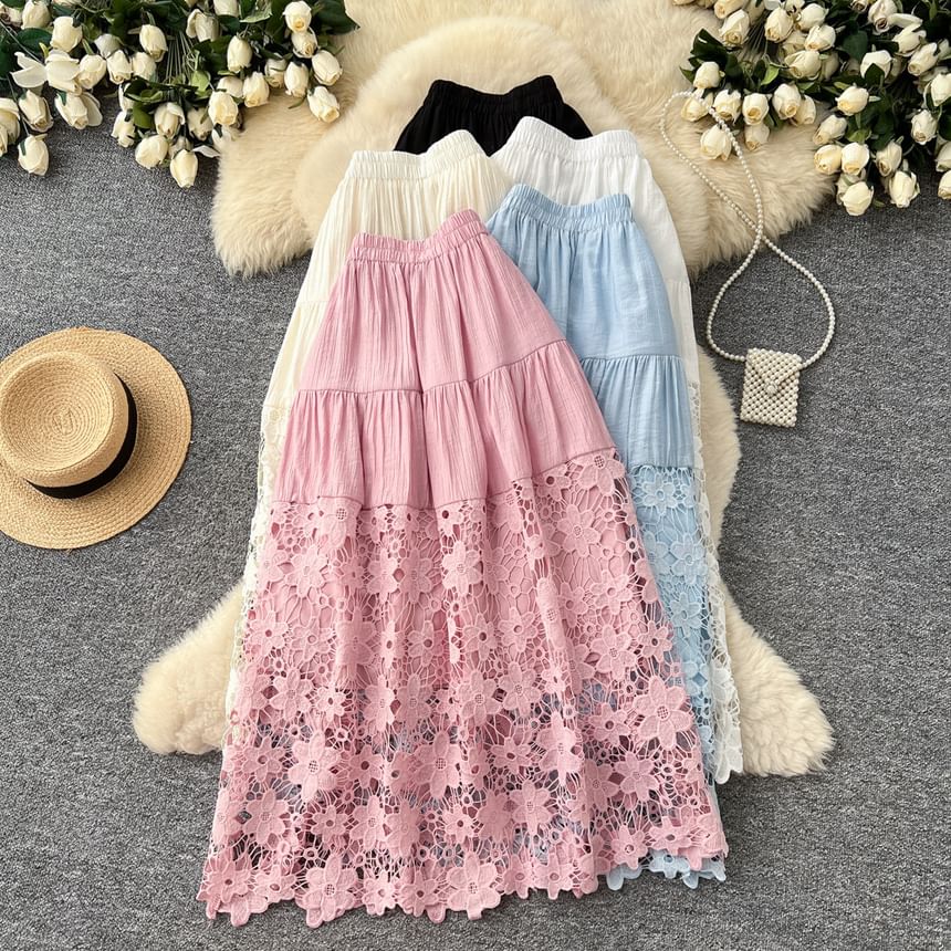 Lace Maxi A-Line Skirt - Altfashion Shop