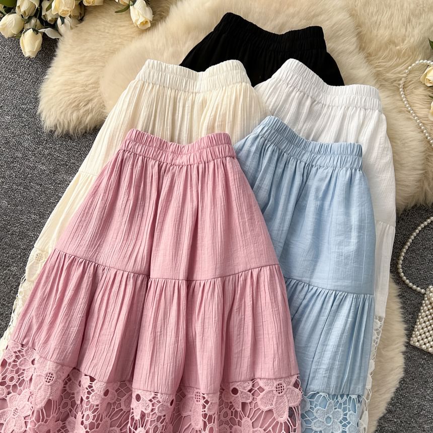 Lace Maxi A-Line Skirt - Altfashion Shop