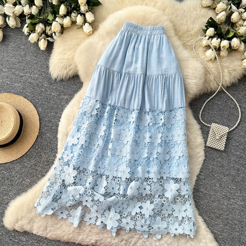 Lace Maxi A-Line Skirt - Altfashion Shop
