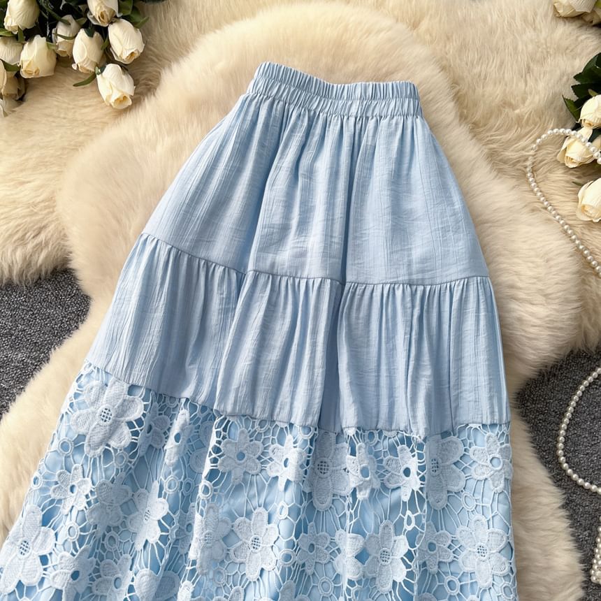 Lace Maxi A-Line Skirt - Altfashion Shop