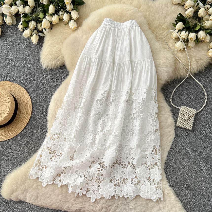 Lace Maxi A-Line Skirt - Altfashion Shop