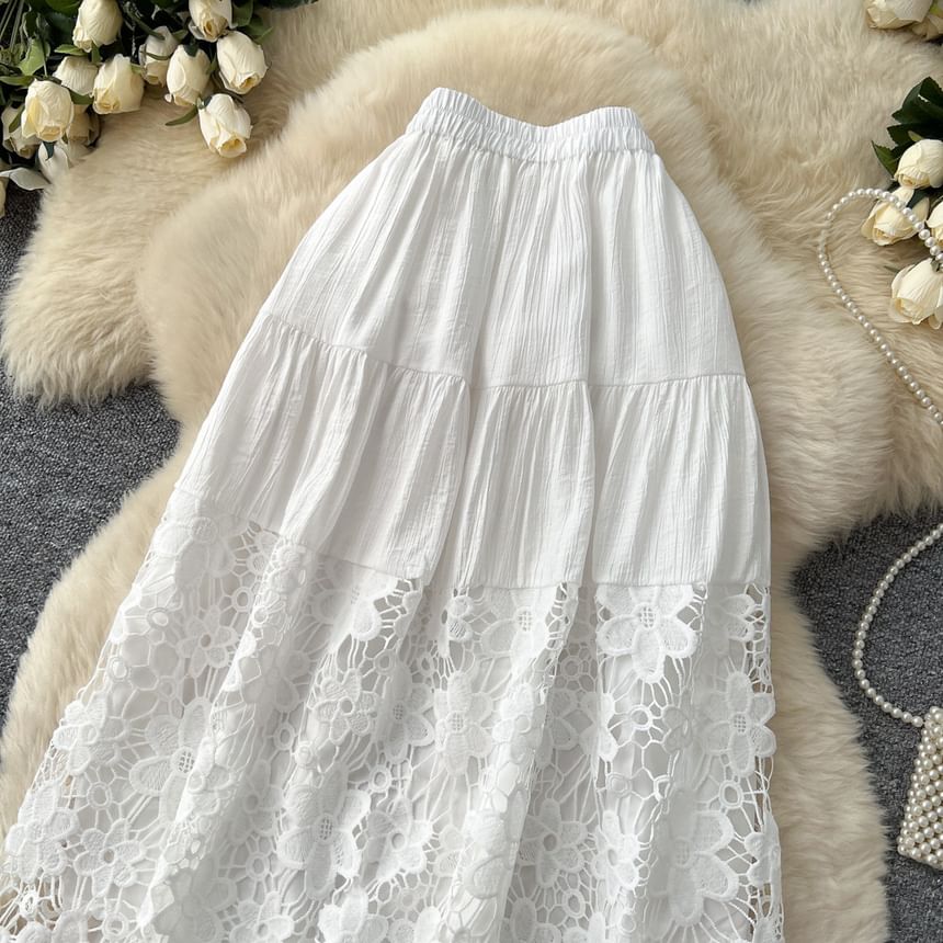 Lace Maxi A-Line Skirt - Altfashion Shop