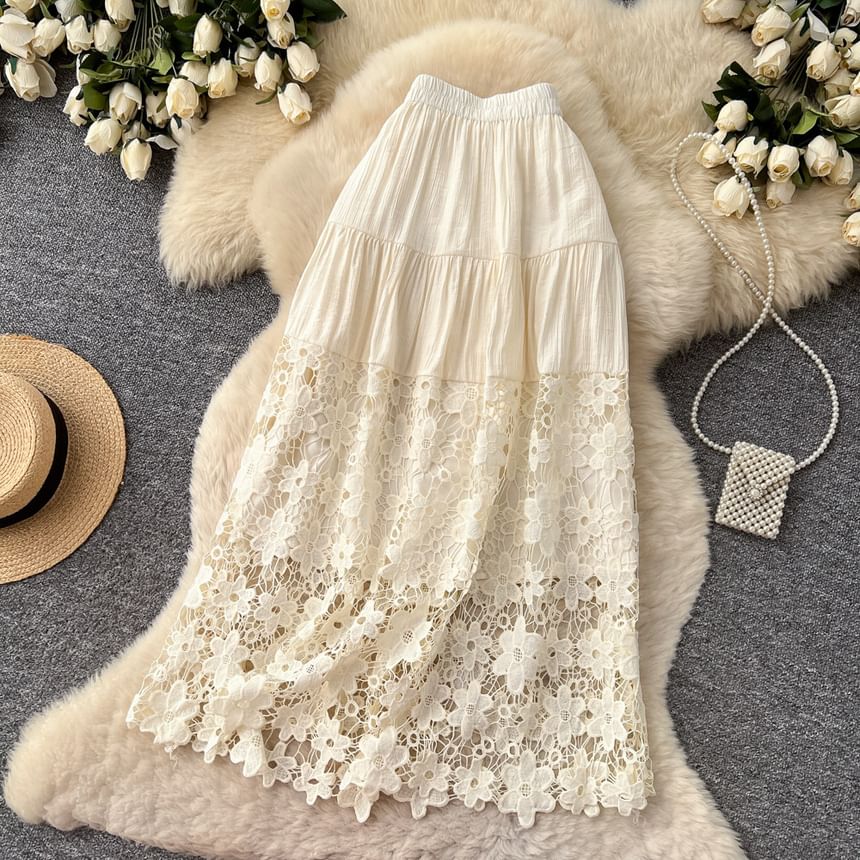 Lace Maxi A-Line Skirt - Altfashion Shop
