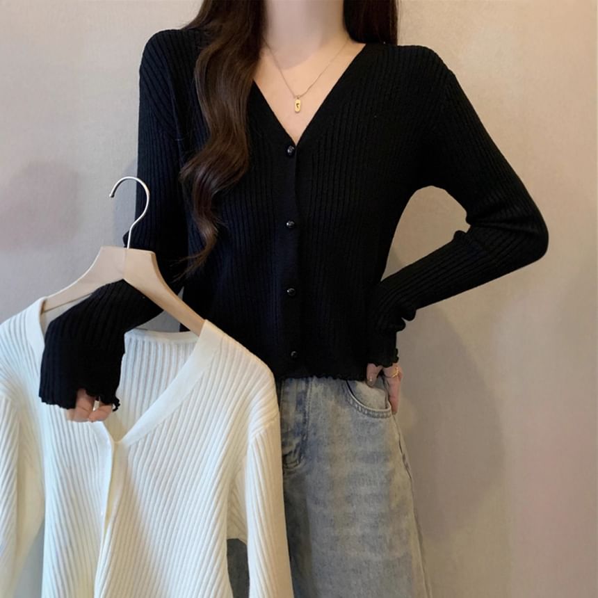 V-Neck Plain Button Up Cardigan