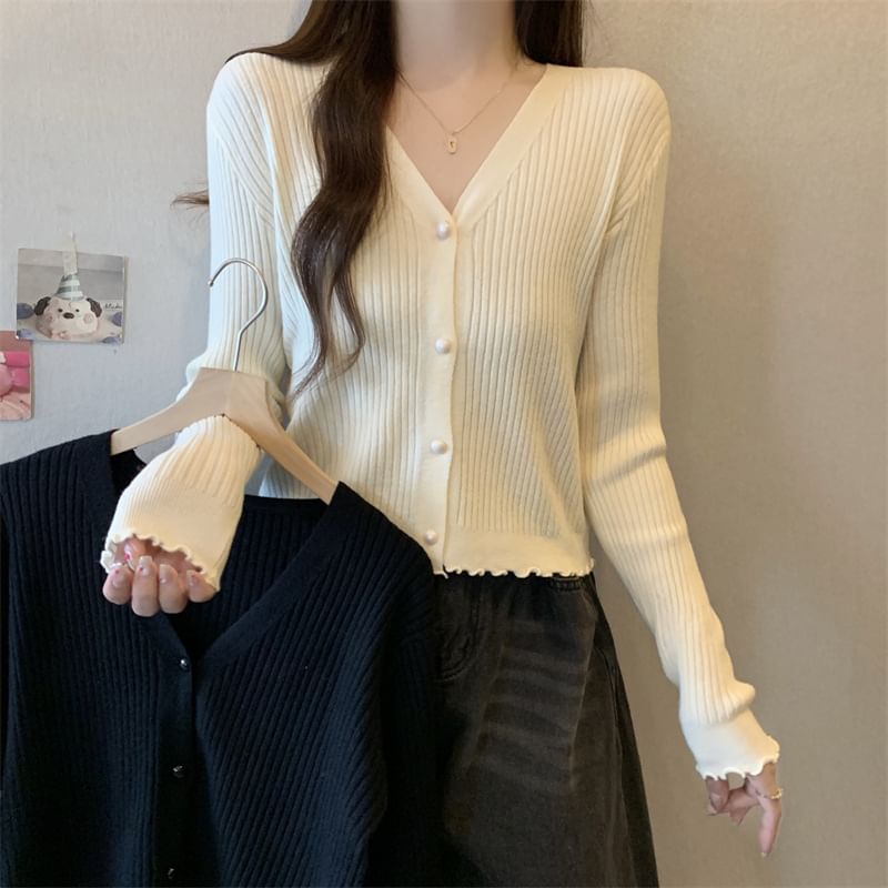 V-Neck Plain Button Up Cardigan