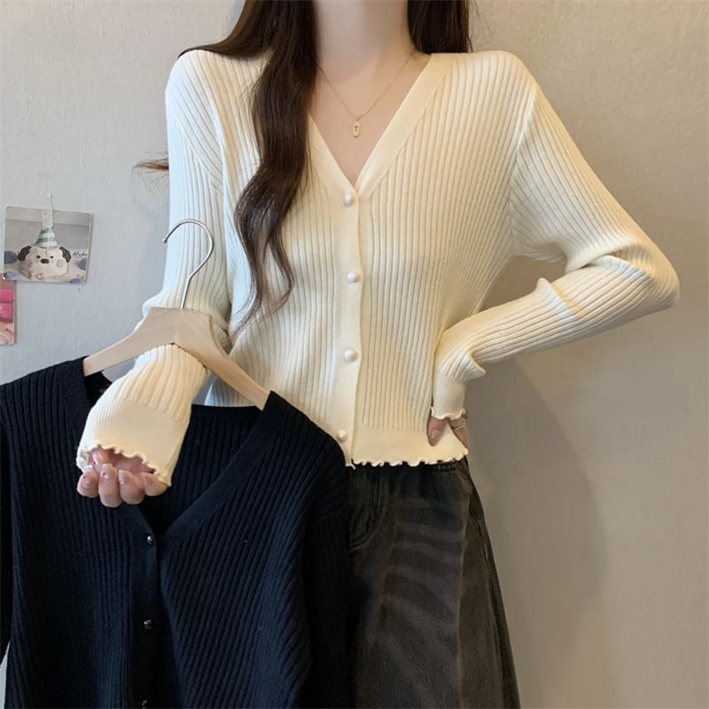 V-Neck Plain Button Up Cardigan