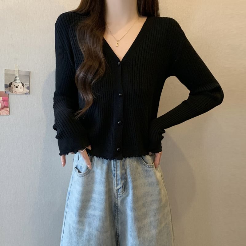 V-Neck Plain Button Up Cardigan