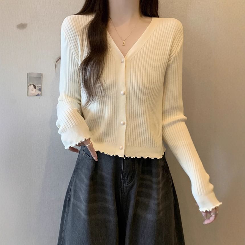V-Neck Plain Button Up Cardigan