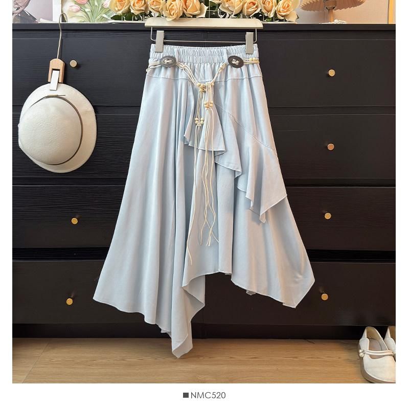 Ruffle Asymmetrical Midi A-Line Skirt - Altfashion Shop