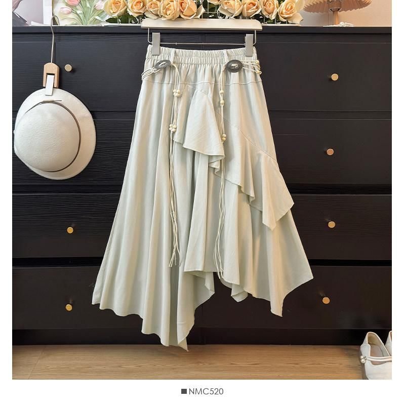 Ruffle Asymmetrical Midi A-Line Skirt - Altfashion Shop